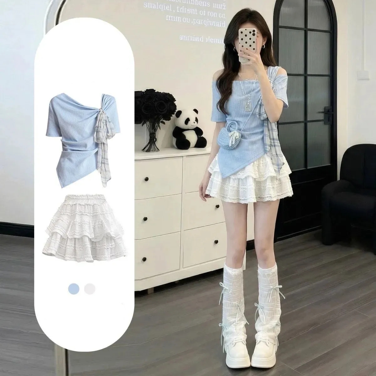 Party Games Mini - Women's Korean Summer Sweet Blue T-Shirts
