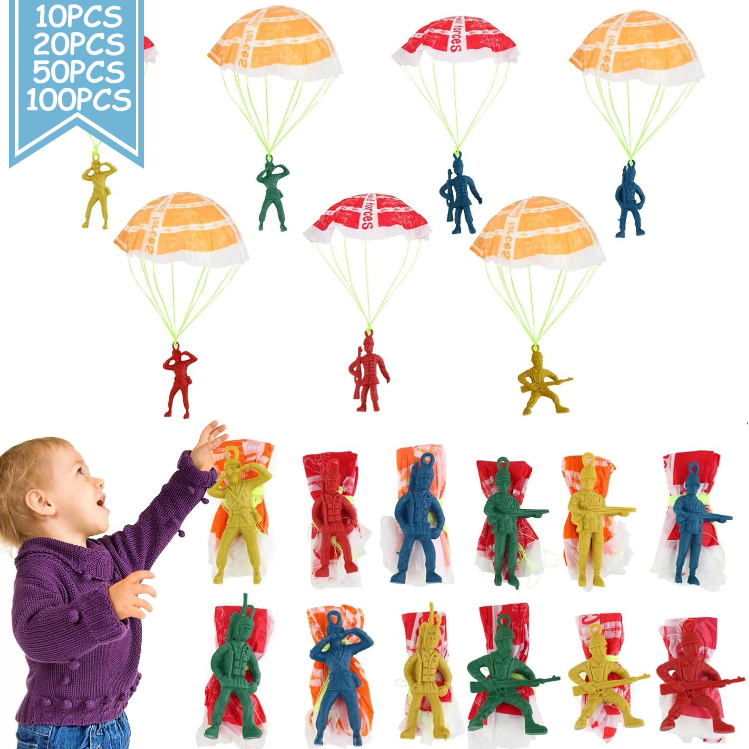 Party Games Kids Ideas - 10/100pcs Parachute Toys for Kid, Army